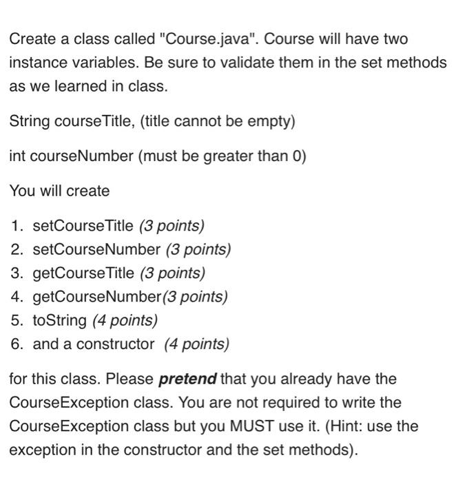 Solved Create a class called "Course.java". Course will have | Chegg.com