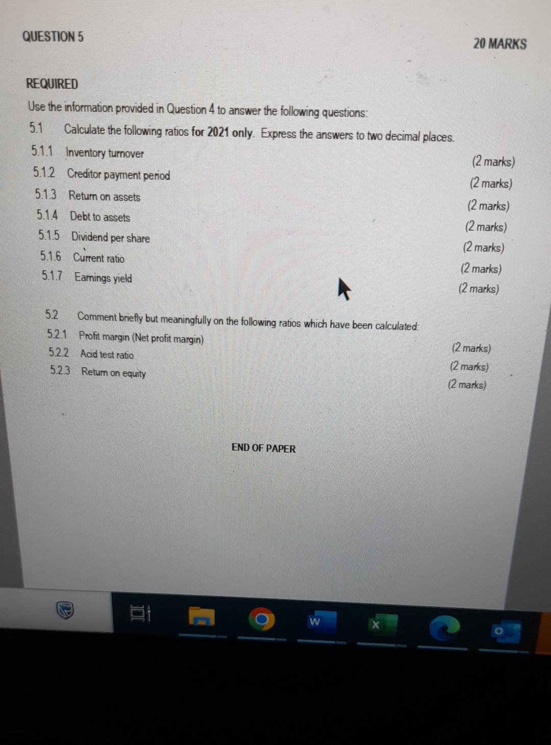 Solved QUESTION 5 20 MARKS REQUIRED Use the information | Chegg.com