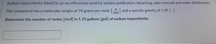 Solved Sodium hypochlorite (NaOCI) can be effectively used | Chegg.com