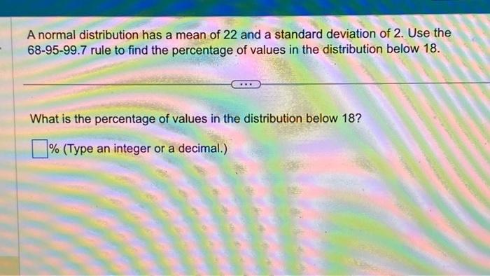 Solved A normal distribution has a mean of 22 and a standard | Chegg.com