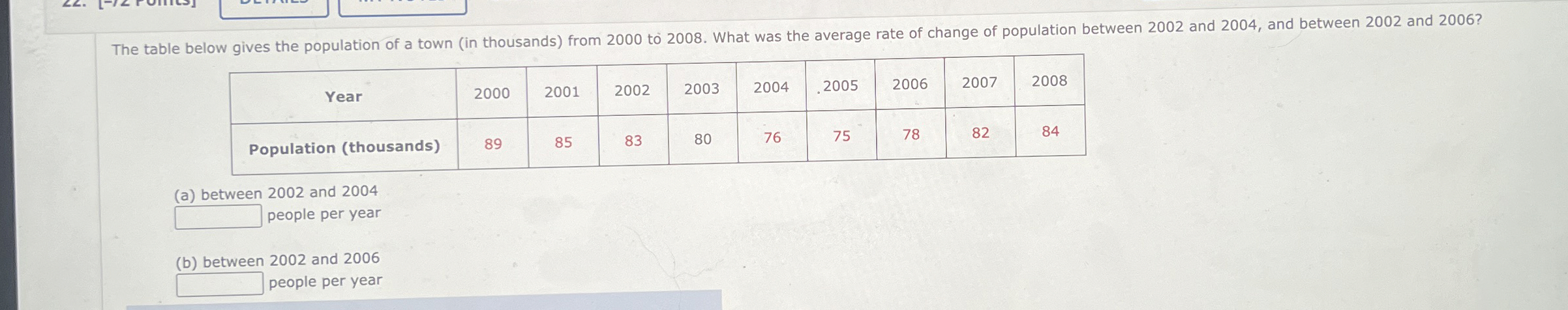 Solved The table below gives the population of a town (in | Chegg.com
