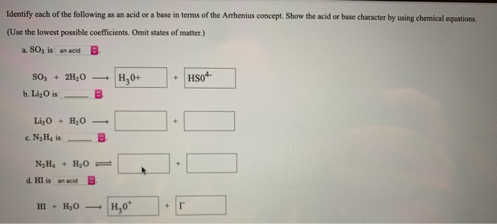 Solved Identify Each Of The Following As An Acid Or A Base 