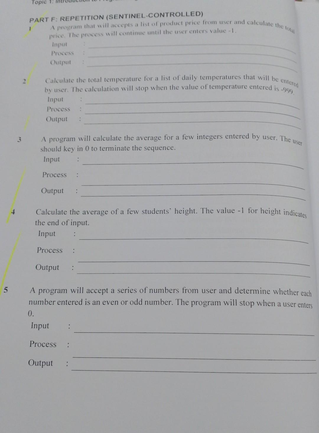 Solved PART F: REPETITION (SENTINEL-CONTROLLED) 1 A Program | Chegg.com