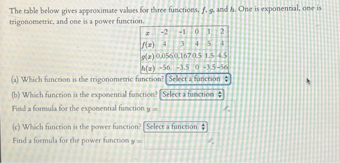 Solved The table below gives approximate values for three | Chegg.com