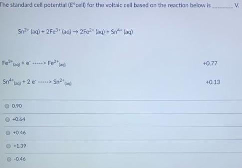 Solved The standard cell potential (E"cell) for the voltaic | Chegg.com