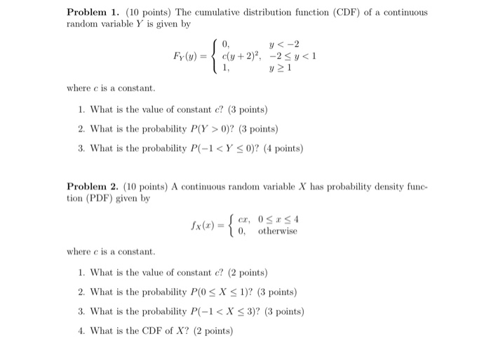 Solved Problem 1. (10 points) The cumulative distribution | Chegg.com