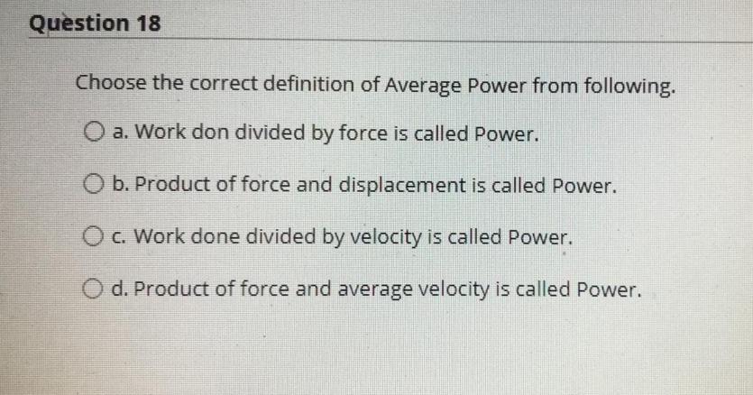 Solved Question 18 Choose the correct definition of Average | Chegg.com