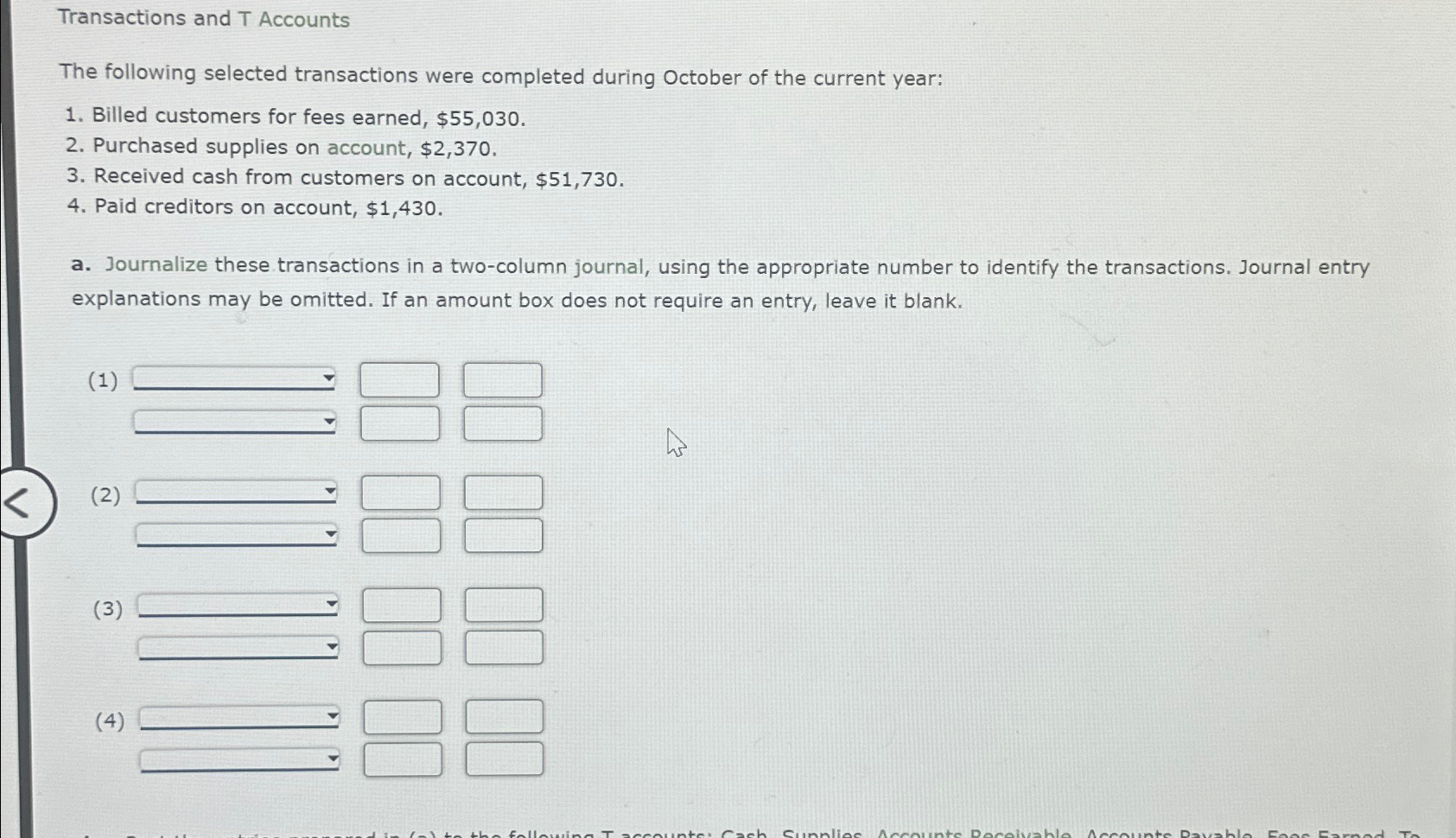 Solved Transactions and T AccountsThe following selected | Chegg.com