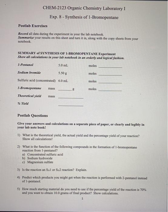 Solved CHEM-2123 Organic Chemistry Laboratory! Exp. 8 - | Chegg.com