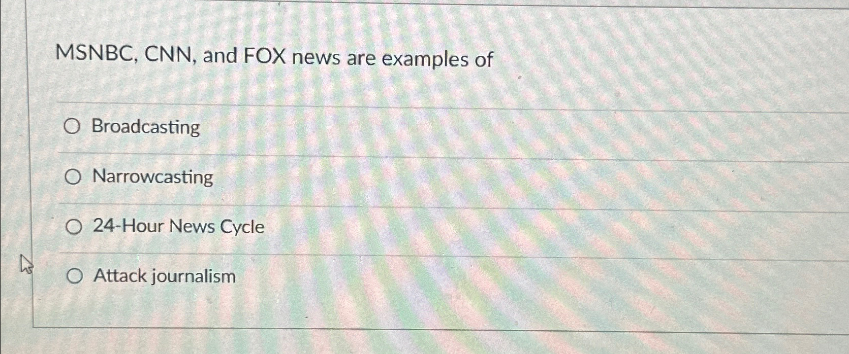 Solved MSNBC, ﻿CNN, ﻿and FOX news are examples | Chegg.com