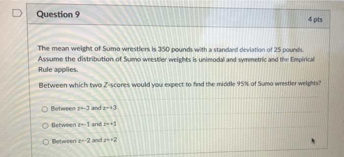 Solved D Question 9 4 pts The mean weight of Sumo wrestlers | Chegg.com