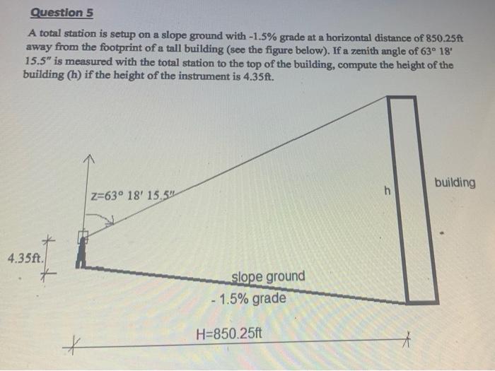 Solved Question 5 A total station is setup on a slope ground | Chegg.com