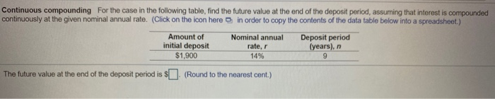 Solved Continuous compounding for the case in the following | Chegg.com