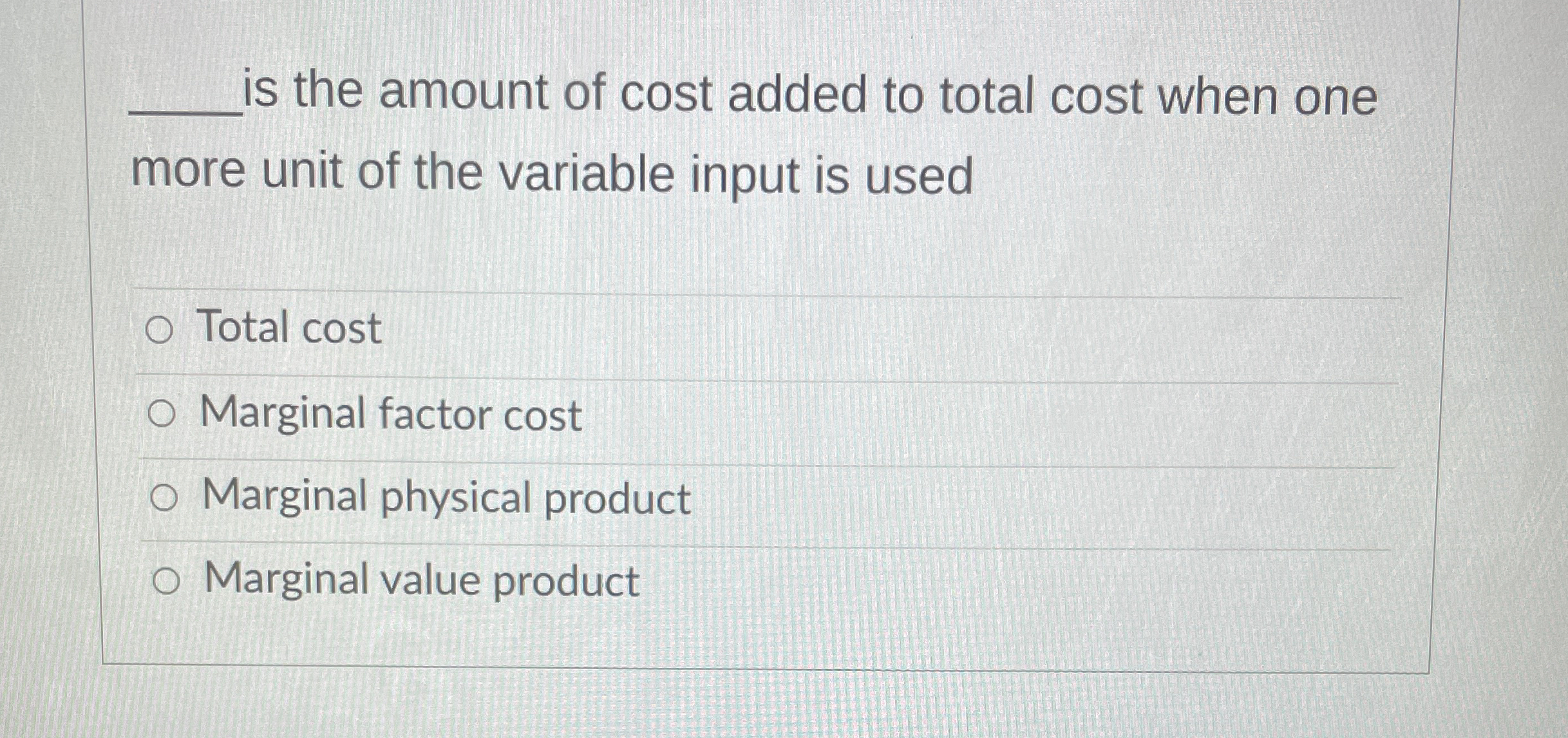 Solved is the amount of cost added to total cost when one | Chegg.com
