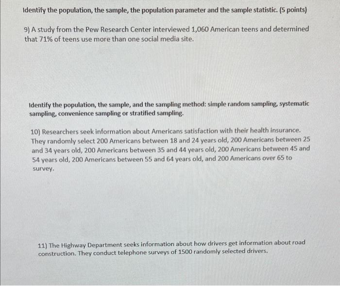 Solved Identify The Population, The Sample, The Population | Chegg.com