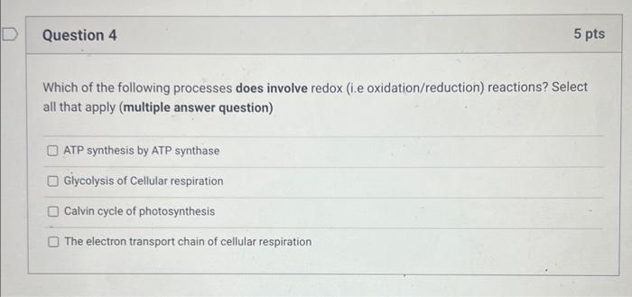 Solved Which of the following processes does involve redox | Chegg.com