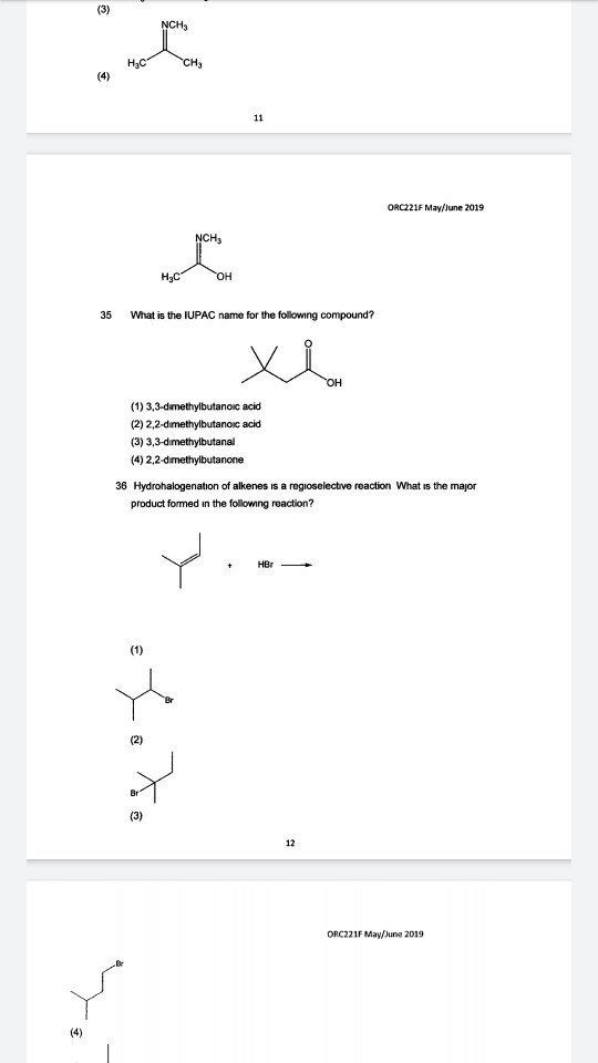 Solved ORC221F May/June 2019 (1) An ester (2) An alkene (3) | Chegg.com