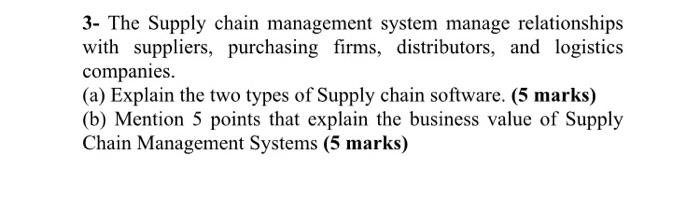 Solved 3- The Supply Chain Management System Manage | Chegg.com