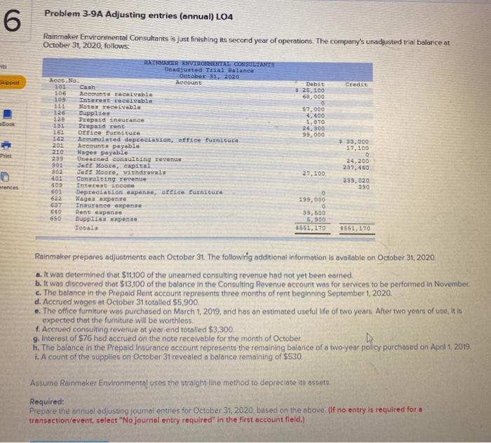 Solved Problem 3-9a Adjusting Entries (annual) Lo4 6 