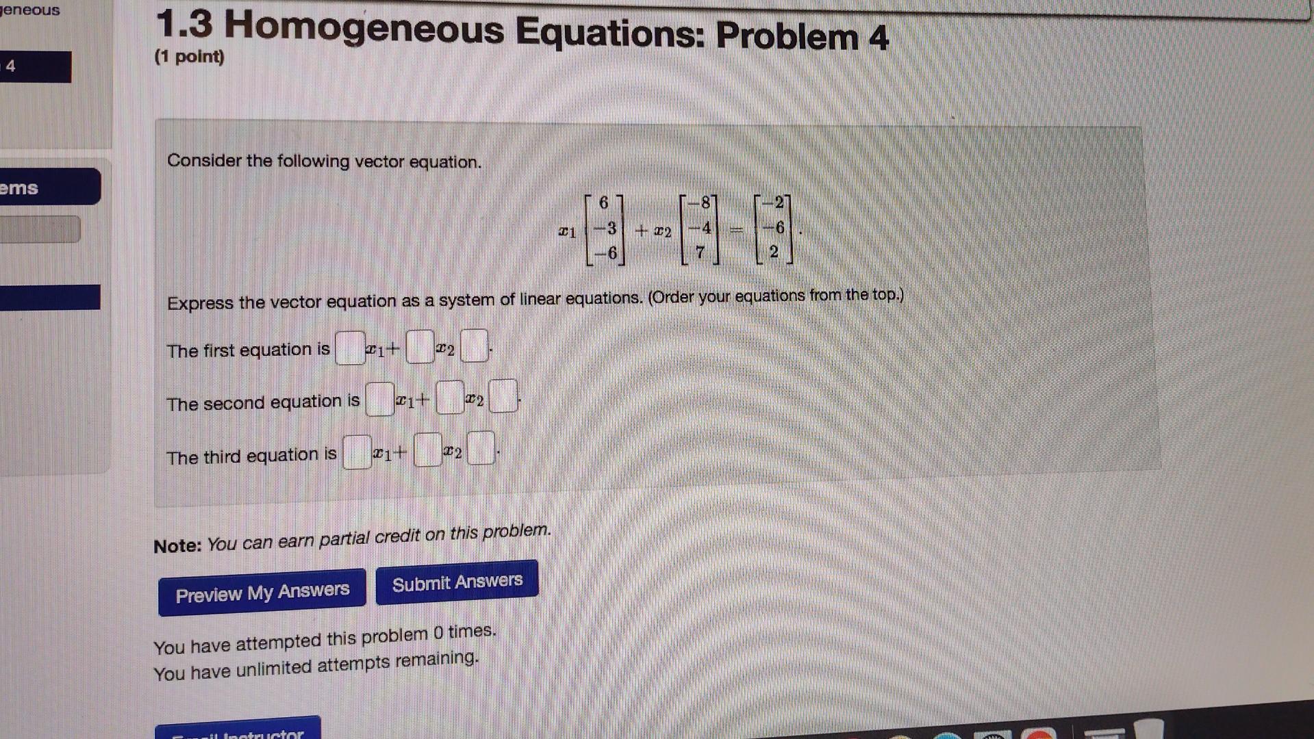 Solved 1.3 Homogeneous Equations: Problem 4 (1 point) | Chegg.com