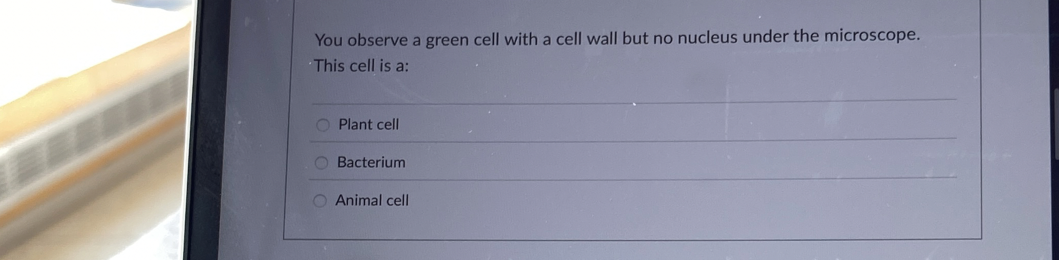 Solved You observe a green cell with a cell wall but no | Chegg.com