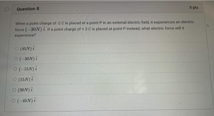 Solved D Question 8 5 pts When a point charge of -2 C is | Chegg.com