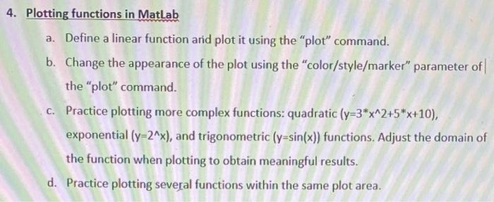 Solved 4. Plotting functions in Matlab a. Define a linear | Chegg.com