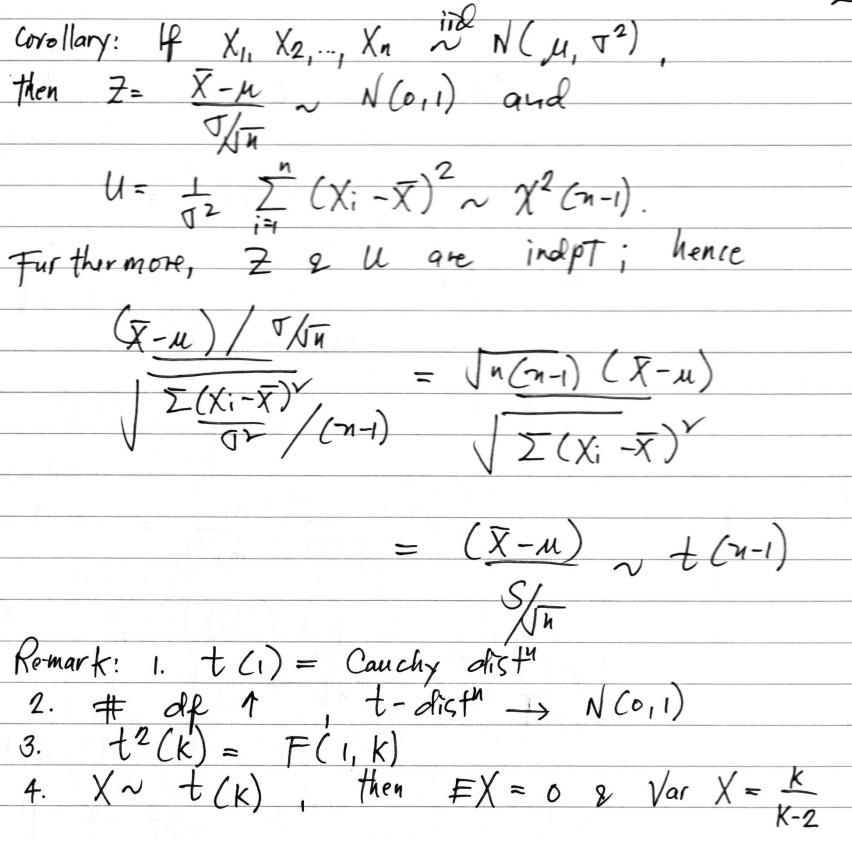 Solved Show That If X ~ T K Then Ex 0 And Var X K K 2