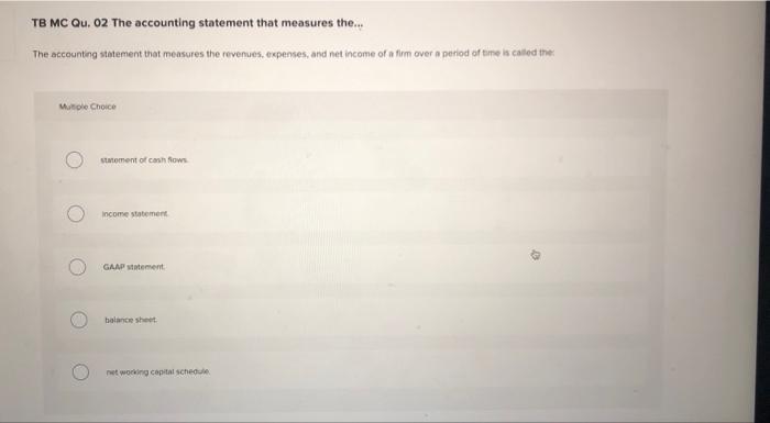 Solved TB MC Qu. 02 The accounting statement that measures | Chegg.com