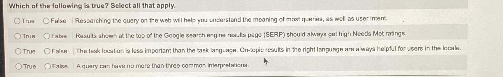 Solved Which of the following is true? Select all that | Chegg.com