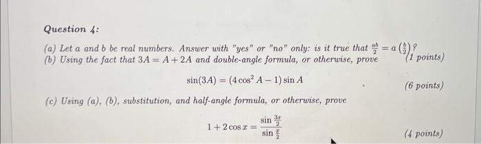 Solved (a) Let A And B Be Real Numbers. Answer With "yes" Or | Chegg.com