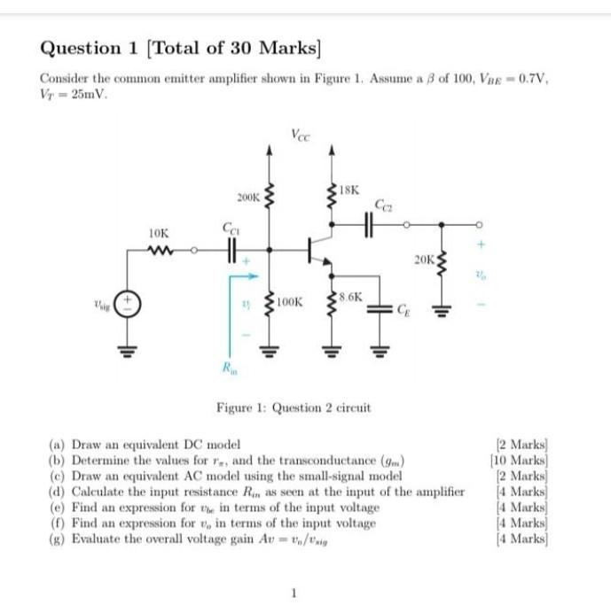 Solved Consider The Common Emitter Amplifier Shown In Figure | Chegg.com