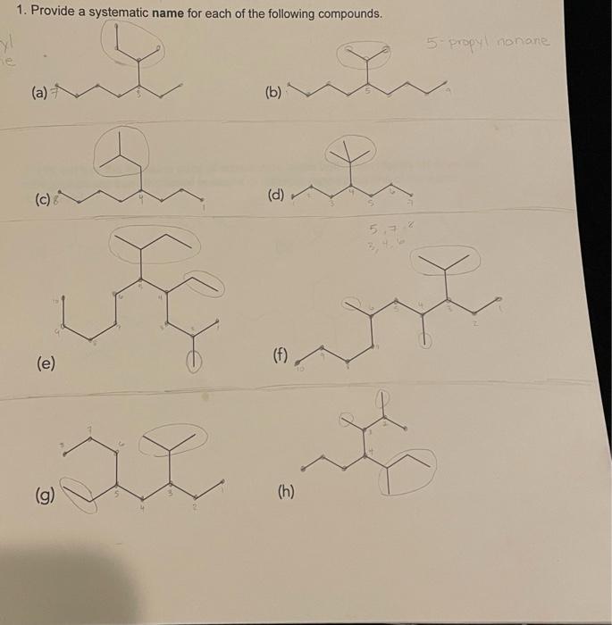 Solved 1. Provide a systematic name for each of the | Chegg.com