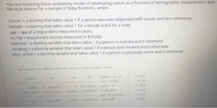 Solved You Are Modeling Linear Probability Model Of | Chegg.com