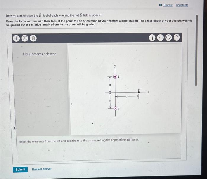 Draw vectors to show the \( \vec{B} \) field of each wire and the net \( \vec{B} \) field at point \( P \).
Draw the force ve