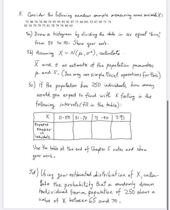 Solved 5. Consider the following random sample measuring | Chegg.com