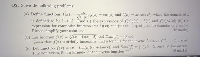 Solved 2. Solve the following problems: (a) Define functions | Chegg.com