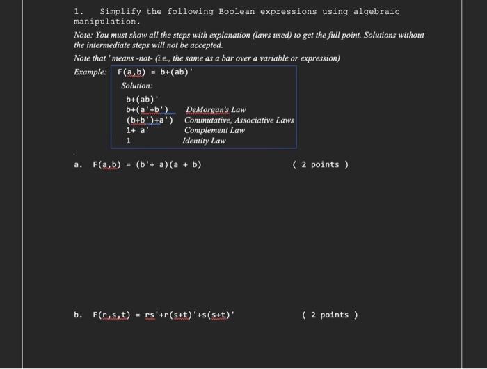 Solved Simplify The Following Boolean Expressions Using Chegg Com