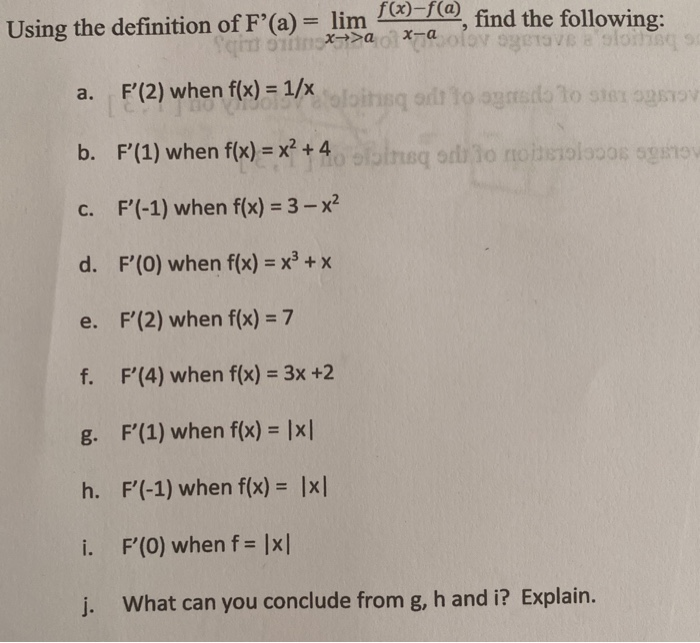 Solved A F X F A Using The Definition Of F A Lim F Chegg Com