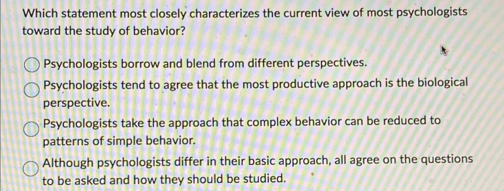 Solved Which statement most closely characterizes the | Chegg.com