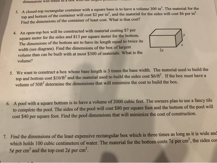 Solved dimensions will res 3. A closed-top rectangular | Chegg.com