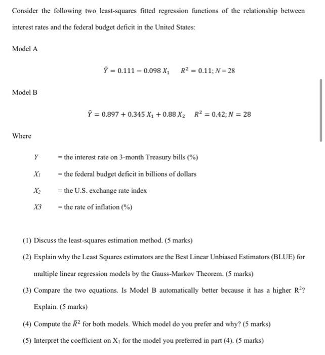 Solved Consider the following two least-squares fitted | Chegg.com