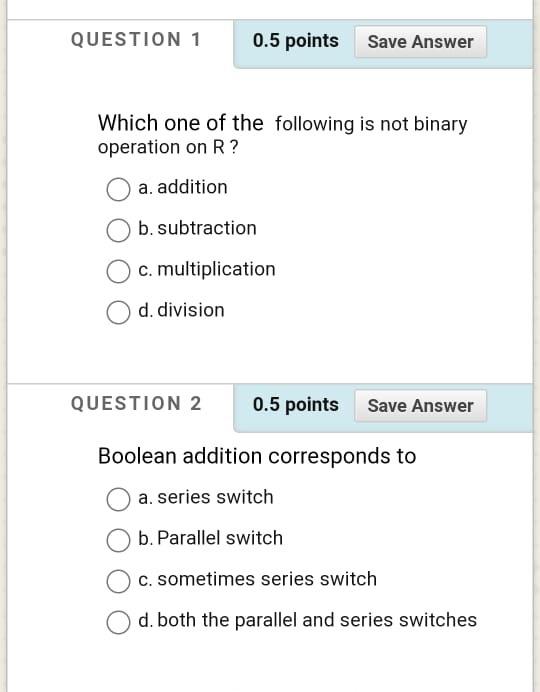 Solved QUESTION 1 0.5 points Save Answer Which one of the | Chegg.com