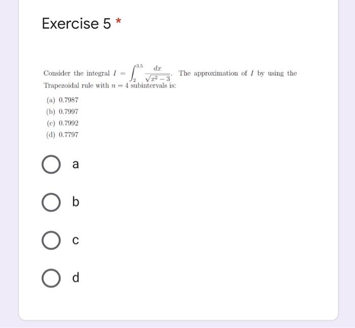 Solved Exercise 5 3 5 L Dar Consider The Integral 1 V Chegg Com