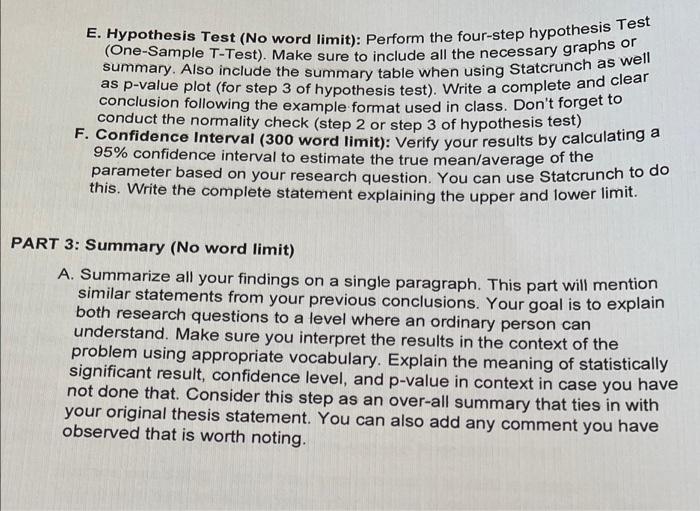 Solved E. Hypothesis Test (No word limit): Perform the | Chegg.com