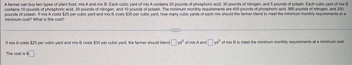 Solved A Farmer Can Buy Two Types Of Plant Food, Max A And | Chegg.com