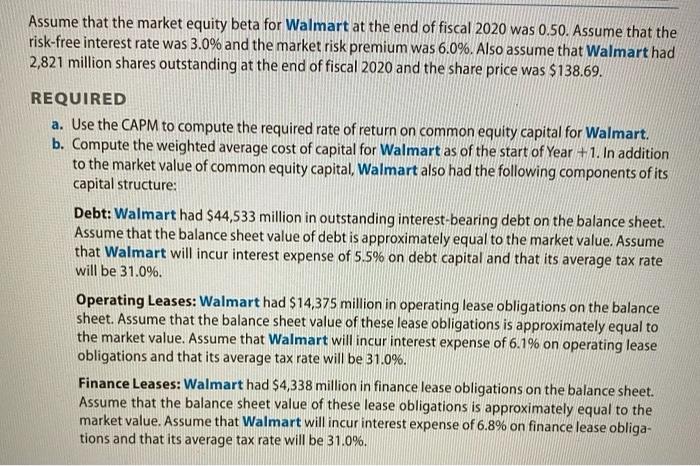 Dividends-Based Valuation of Walmart's Common Equity | Chegg.com