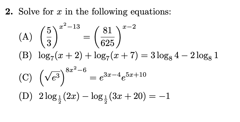 Solved Solve for x ﻿in the following | Chegg.com