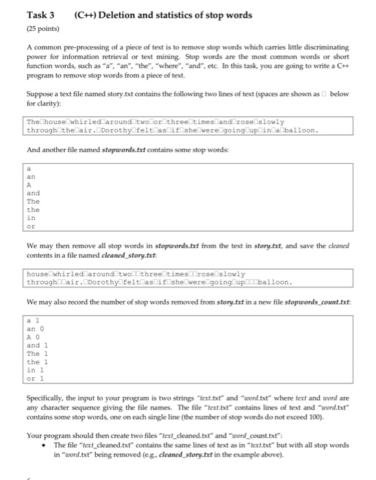 Solved (C++) Deletion and statistics of stop words Task 3 | Chegg.com
