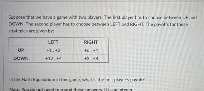 Solved Suppose that we have a game with two players. The | Chegg.com